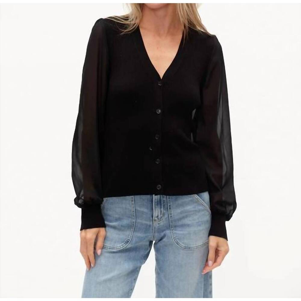 NEW SIX/FIFTY celeste mixed media sweater in black